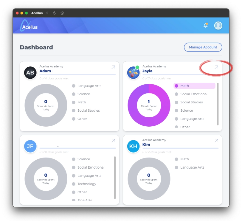 Parent Dashboard - Student Details Acellus Academy parent monitor