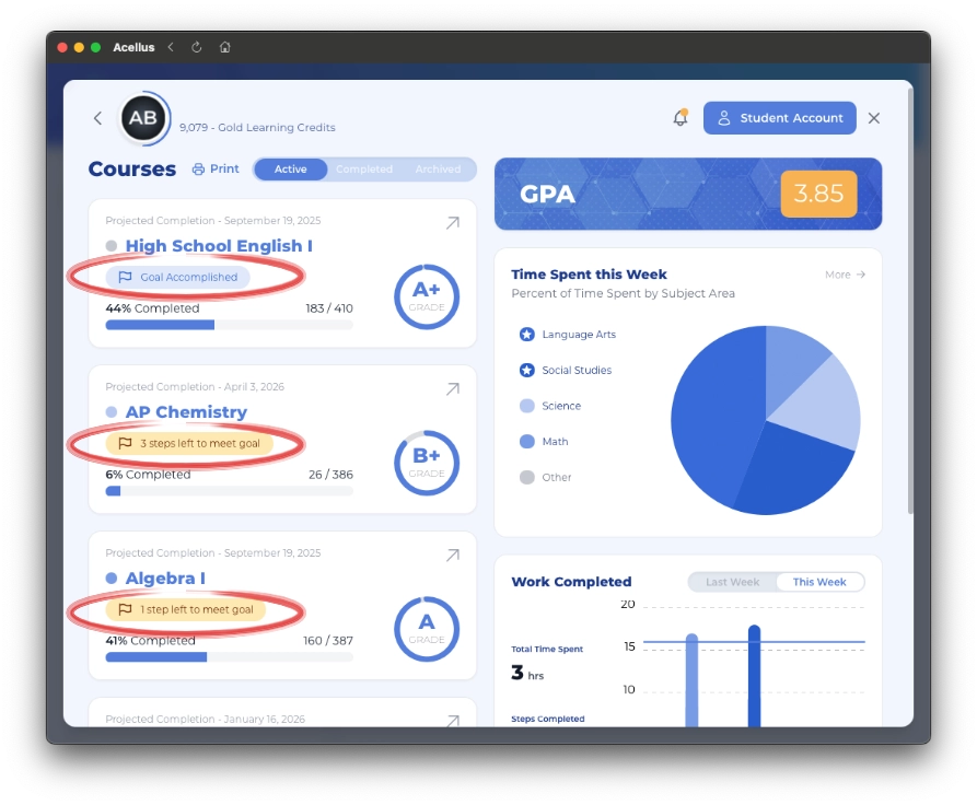 Parent Interface - Student Goals Setting a student goal