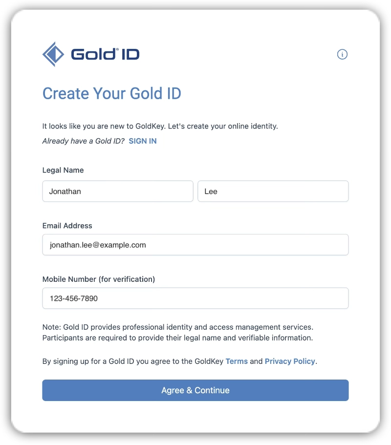 3 - Create Gold ID Create a Gold ID for secure sign in.